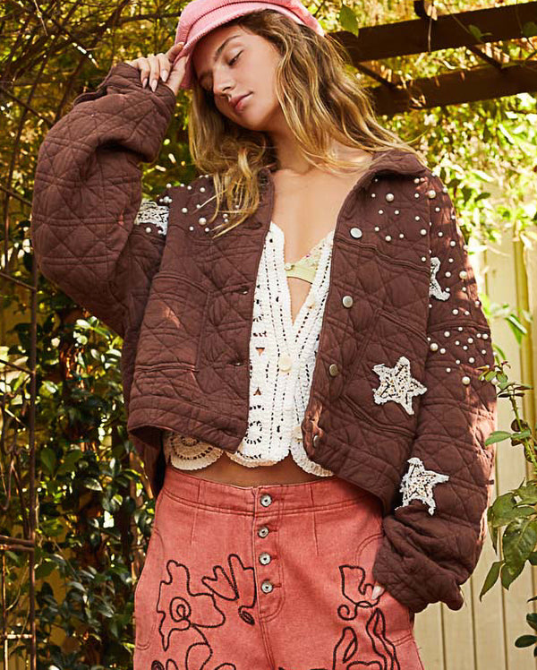 Pearls and Stars Chocolate Quilted Jacket