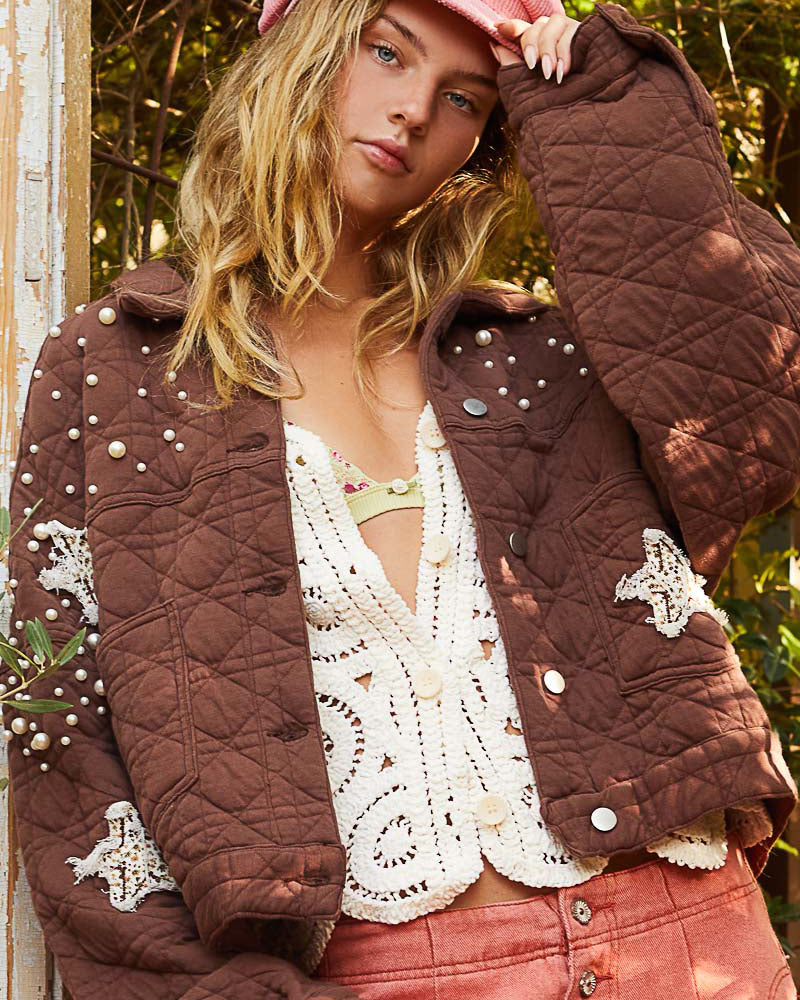 Pearls and Stars Chocolate Quilted Jacket