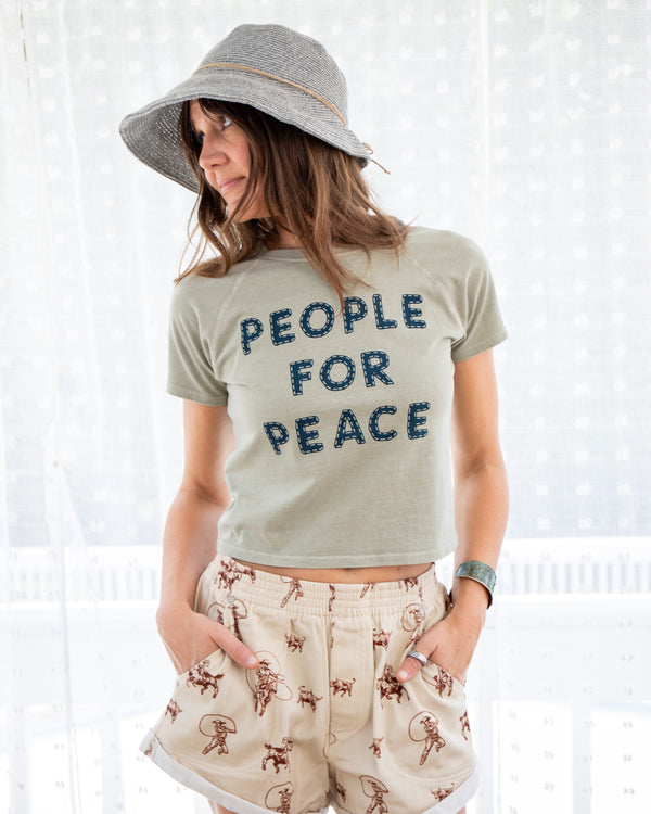 People For Peace Sage Raglan Short Tee