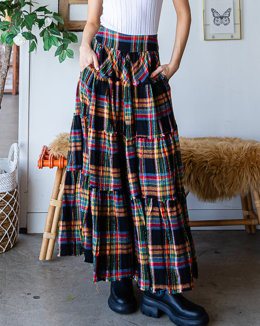 Plaid Cotton Flannel Tiered Skirt