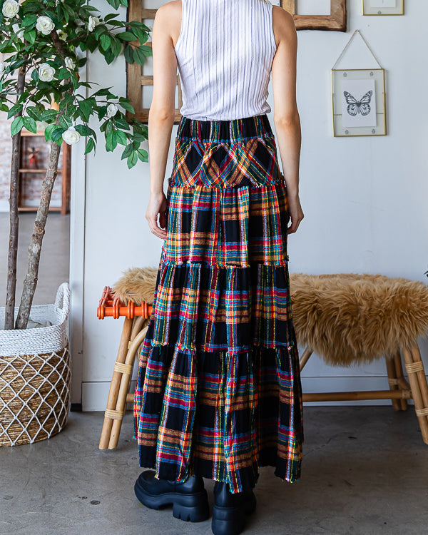 Plaid Cotton Flannel Tiered Skirt