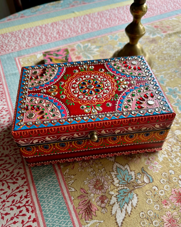 Hand Painted Red Wood Box