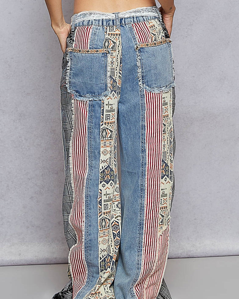 Mixed Fabric Denim Jeans
