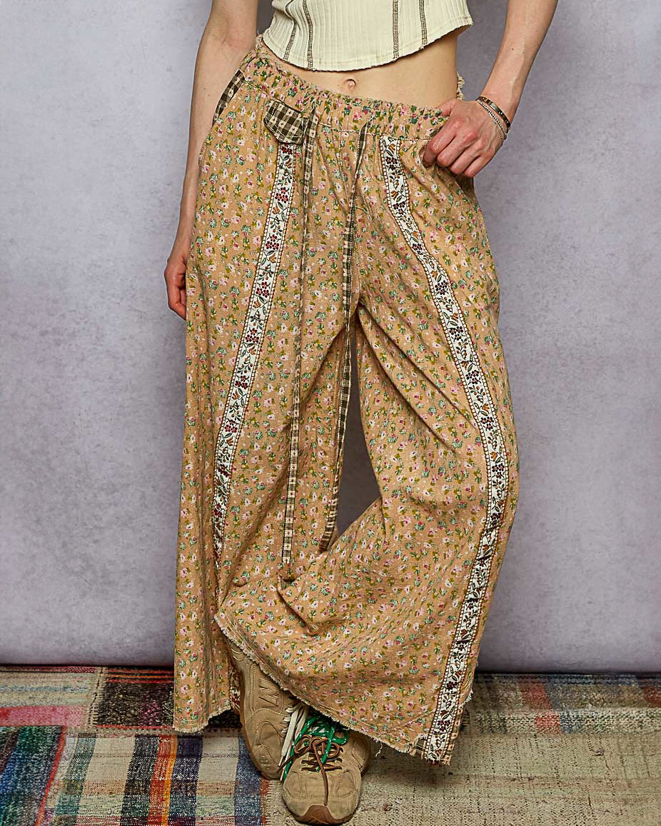 Ribbon Trim Sandy Floral Wide Pants – SuperLoveTees