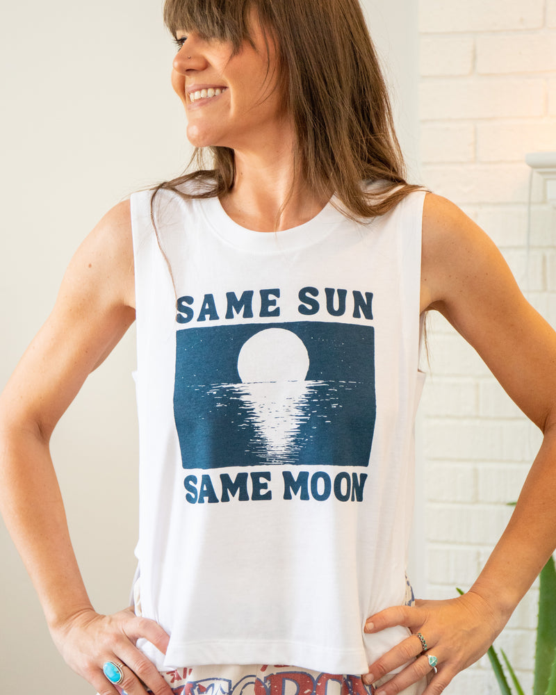 Same Sun, Same Moon - White Side Chop Muscle Tee