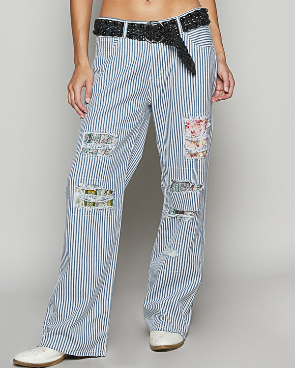 Striped & Floral Denim Jeans