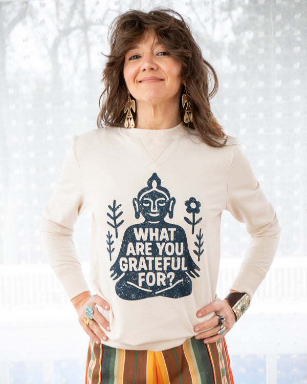 What Are You Grateful For?- Ivory Mineral Wash Sweatshirt