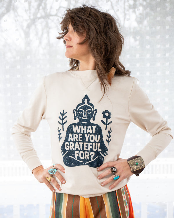 What Are You Grateful For?- Ivory Mineral Wash Sweatshirt