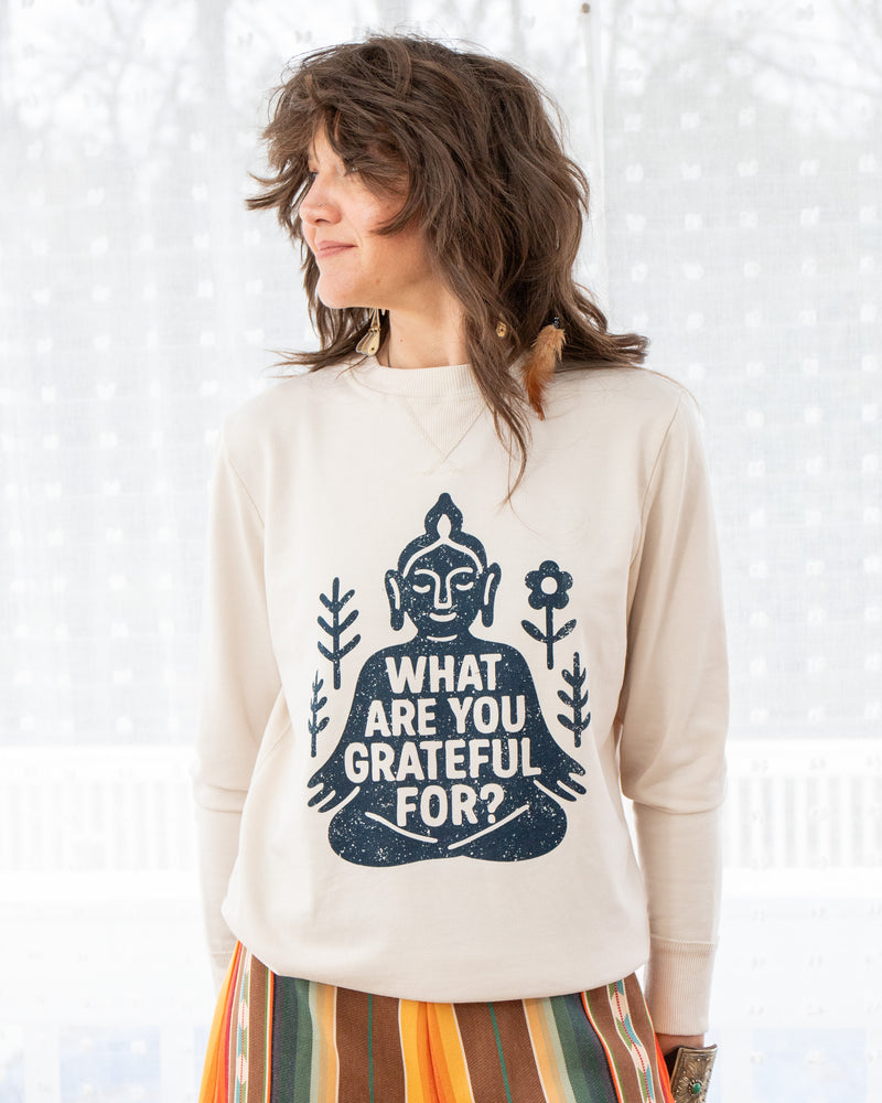 What Are You Grateful For?- Ivory Mineral Wash Sweatshirt