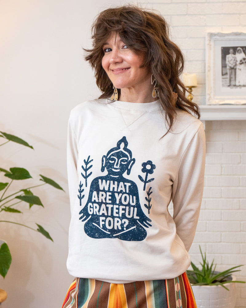 What Are You Grateful For?- Ivory Mineral Wash Sweatshirt