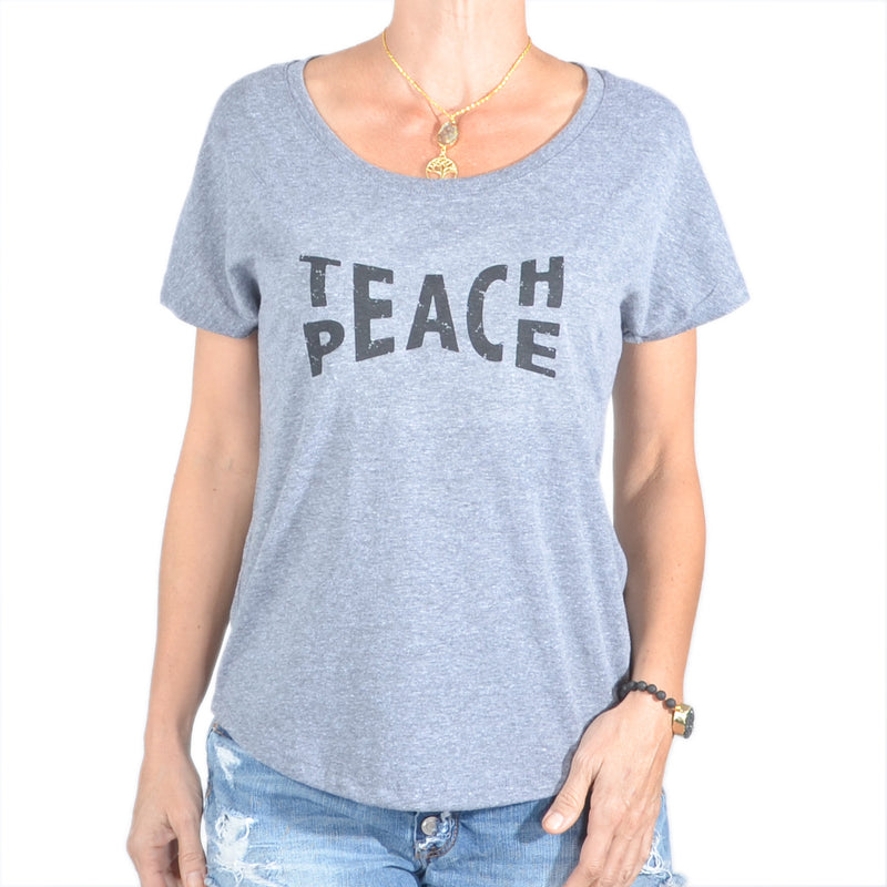 Teach Peace  ~  Grey Wide Neck Graphic Tee