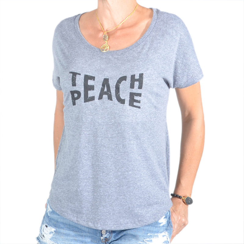 Teach Peace  ~  Grey Wide Neck Graphic Tee