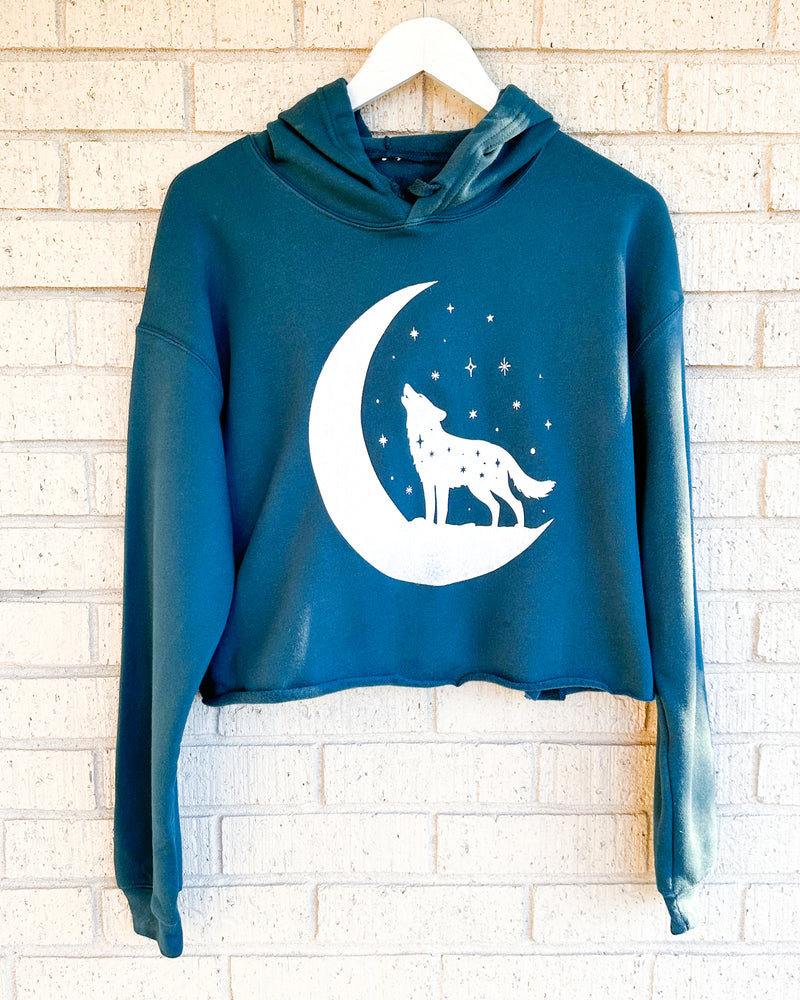Wolf and Moon Cropped Hoodie