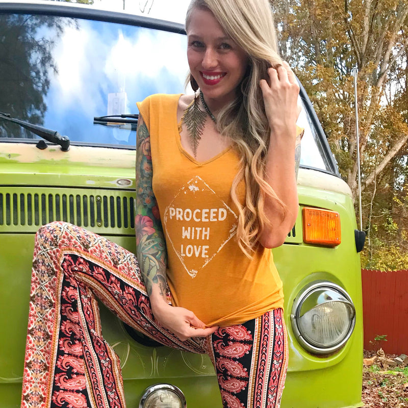 Proceed with Love - Gold V-Neck Muscle Tee