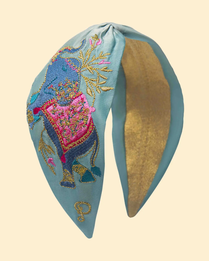 Elephant in Cornflower - Satin Embroidered Headband