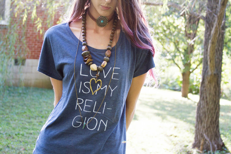 LOVE Is My Religion -  Wide Neck Graphic Tee Shirt