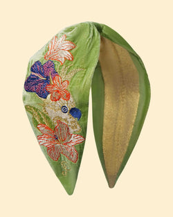 Cockatoo Sage Velvet Embroidered Headband