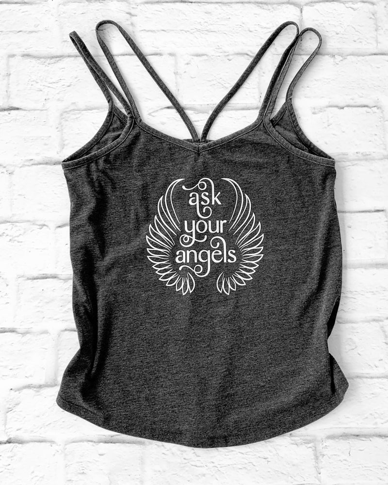 Ask Your Angels - Black Strappy Tank – SuperLoveTees