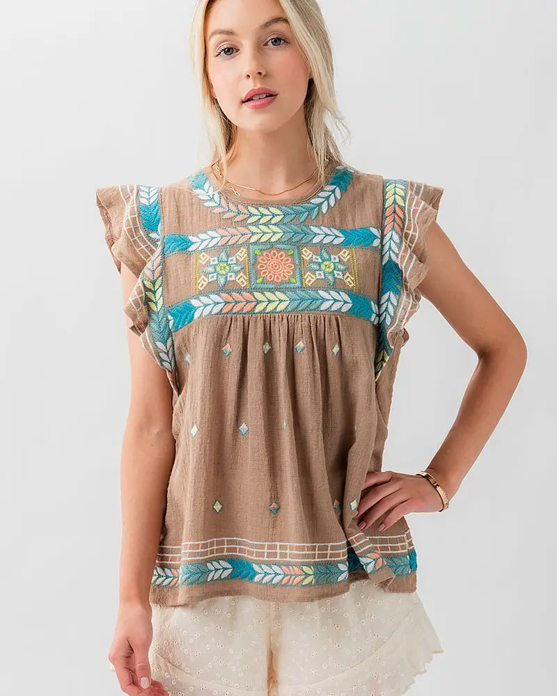 Embroidered Cotton Gauze Blouse