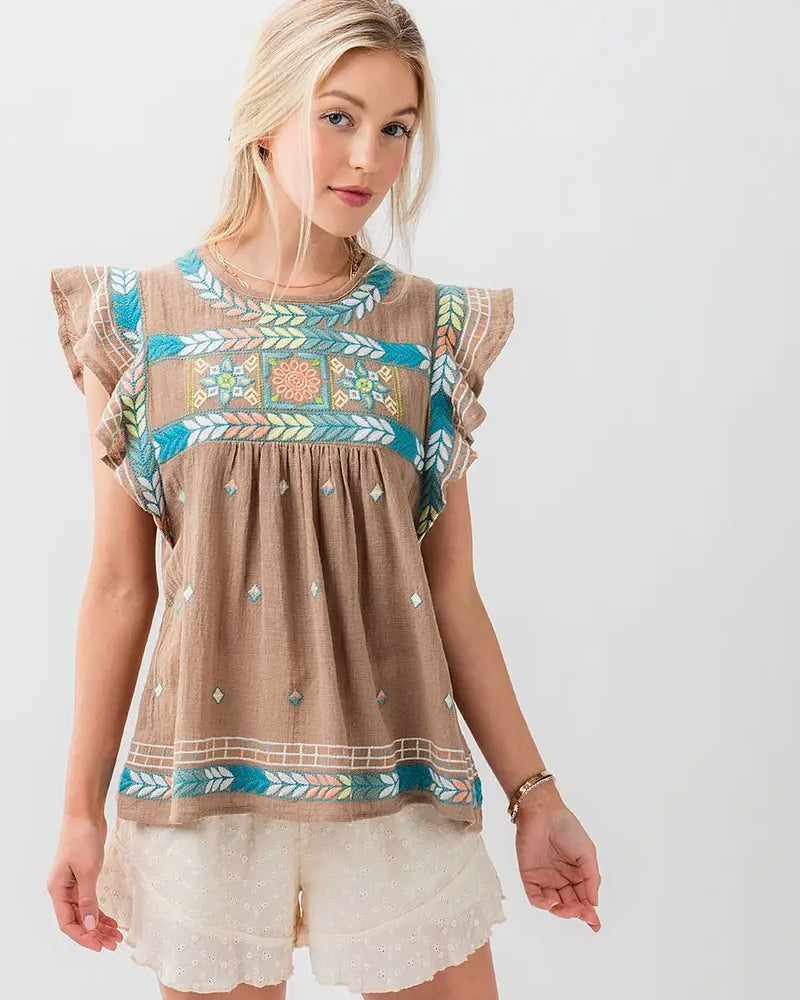 Embroidered Cotton Gauze Blouse