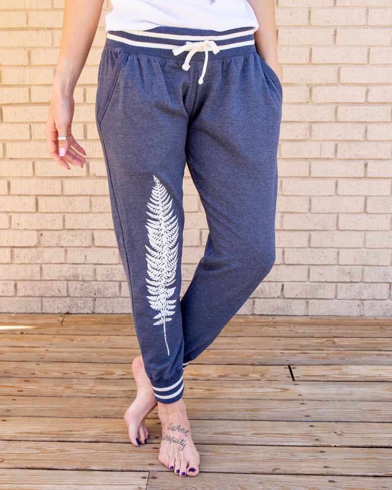 Fern Heather Navy Jogger with Stripes