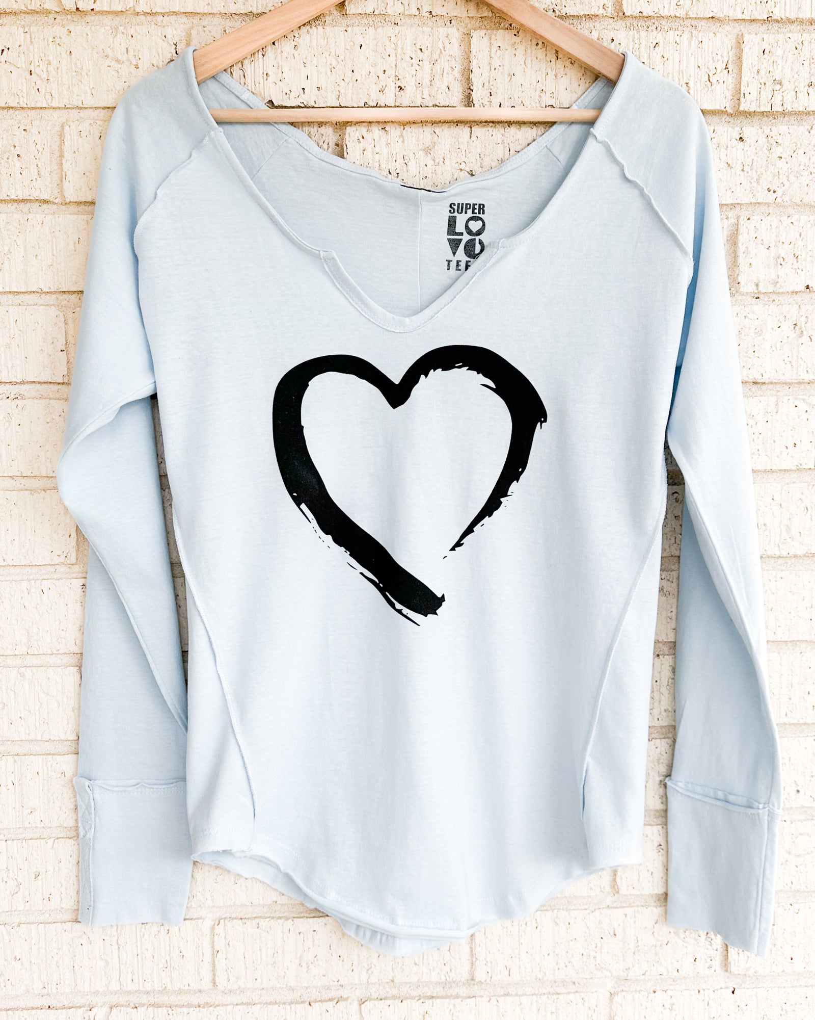 Painted Heart Light Blue Cotton V-Neck – SuperLoveTees