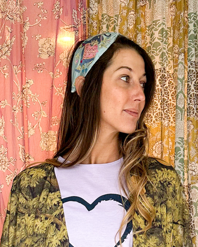 Elephant in Cornflower - Satin Embroidered Headband