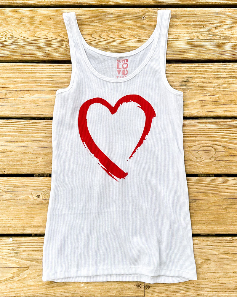 Painted Heart - White Ribbed Tank – SuperLoveTees