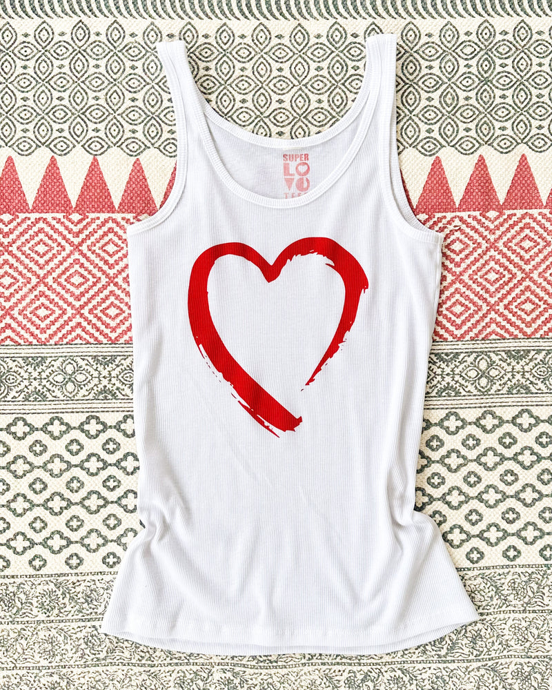 Painted Heart - White Ribbed Tank