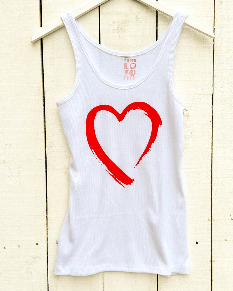 Painted Heart - White Ribbed Tank – SuperLoveTees