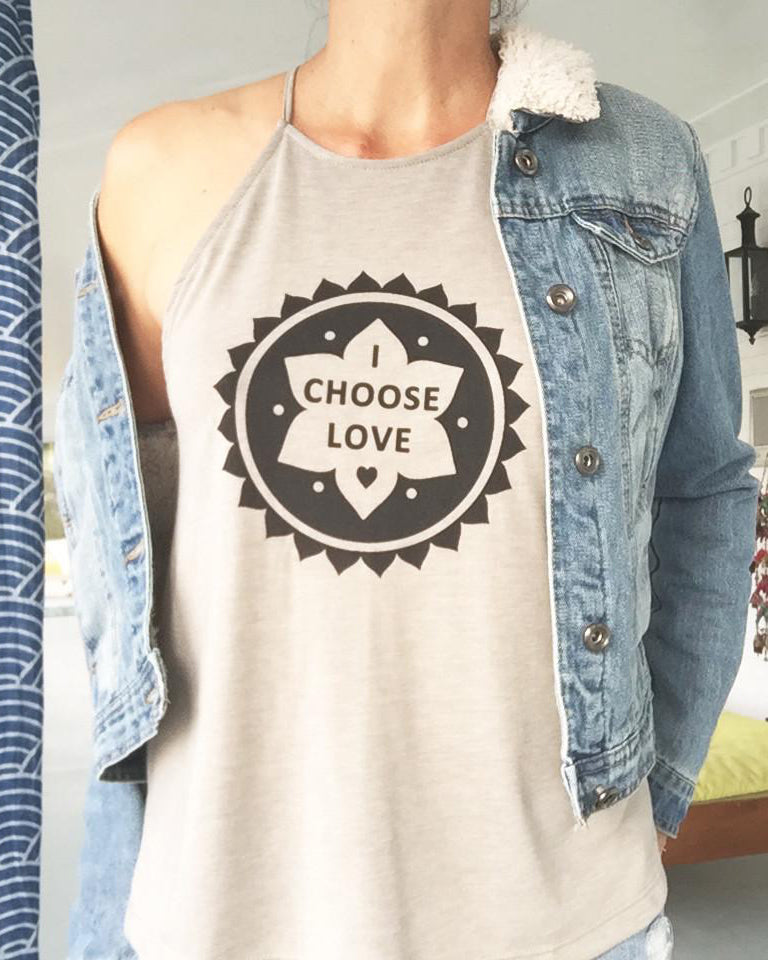 I Choose Love  - Sand Flowy Halter Tank