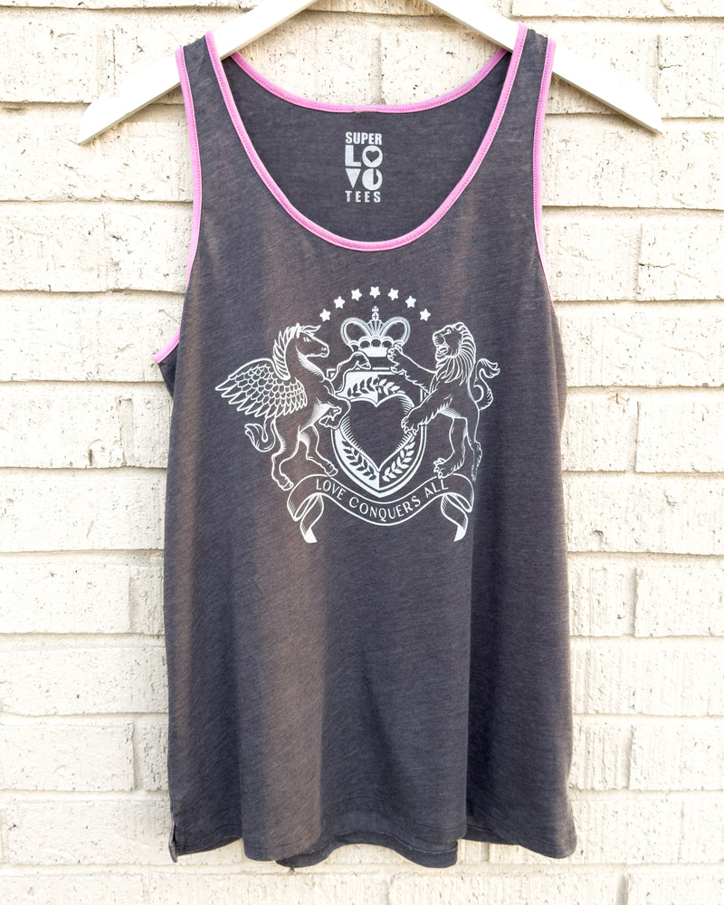 Love Conquers All - Grey & Pink Tank