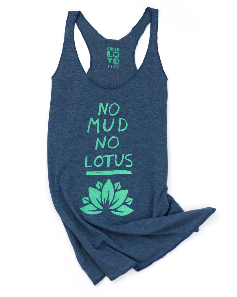 No Mud No Lotus V-neck T-shirt Women's Yoga Shirt Blue Lotus