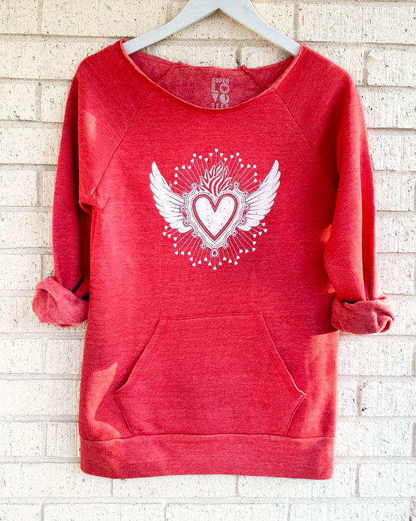 Sacred Heart Red Raw Edge Sweatshirt