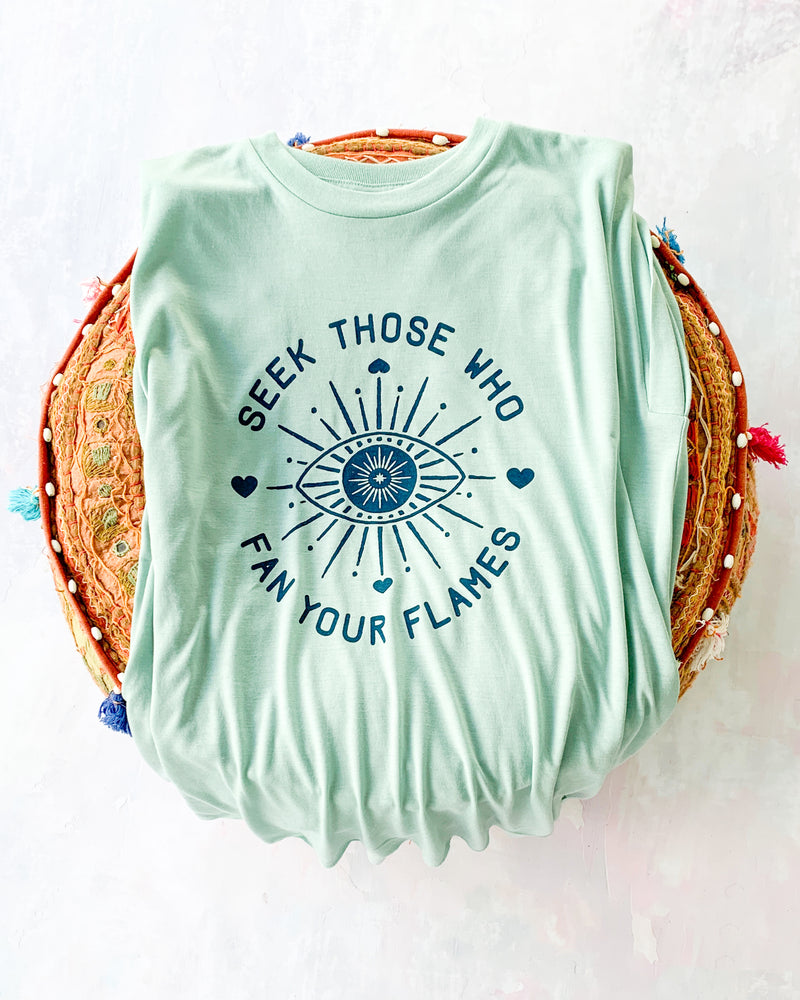 Seek Those Who Fan Your Flames -  Sage Rolled Cuff Muscle Tee