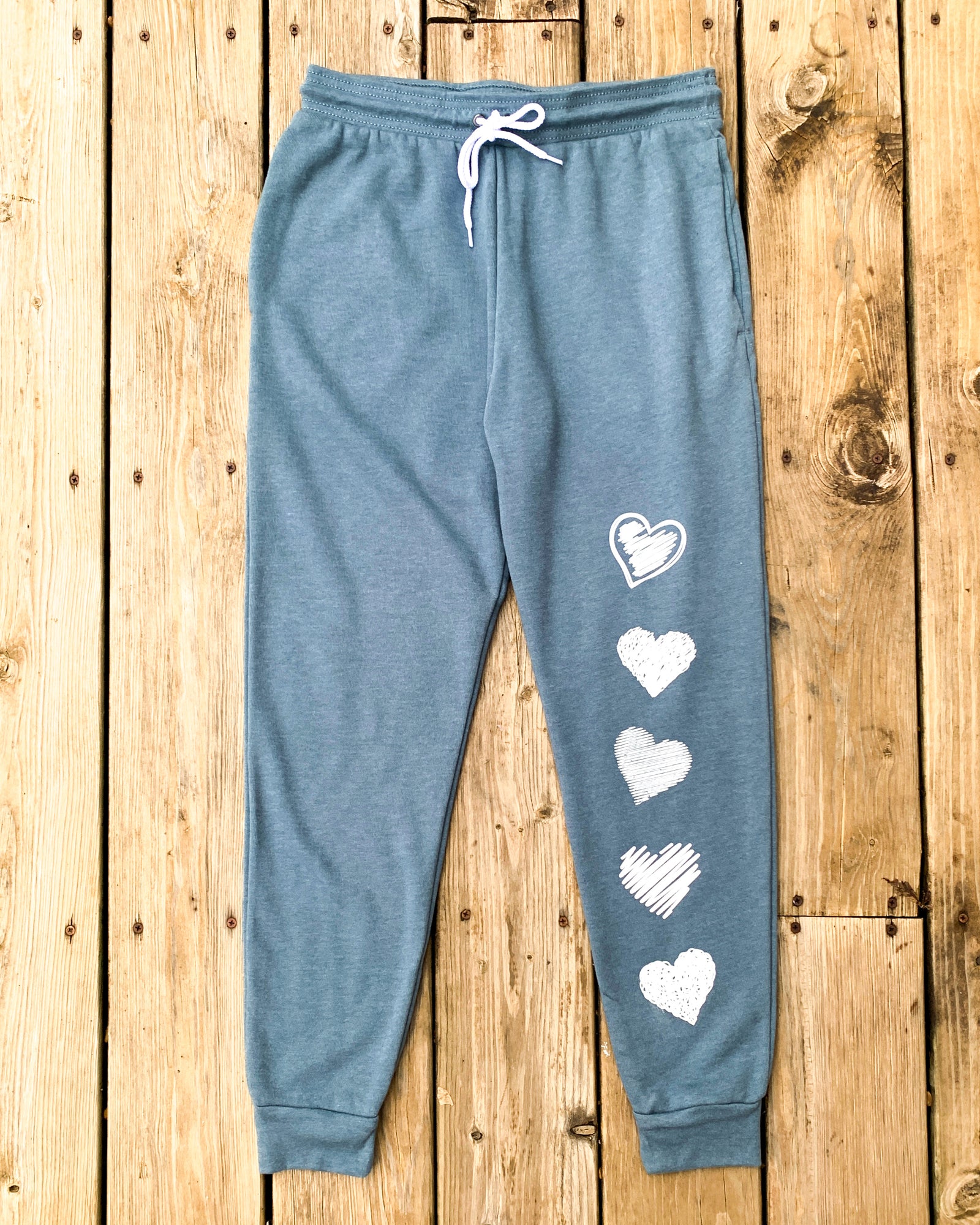 String of Hearts Slate Blue Unisex Joggers SuperLoveTees Graphic Tees Inspired By Love