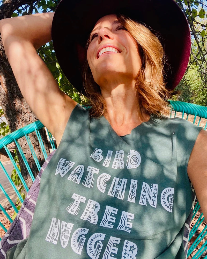 BIRD WATCHING TREE HUGGER -  Organic MUSCLE Tee
