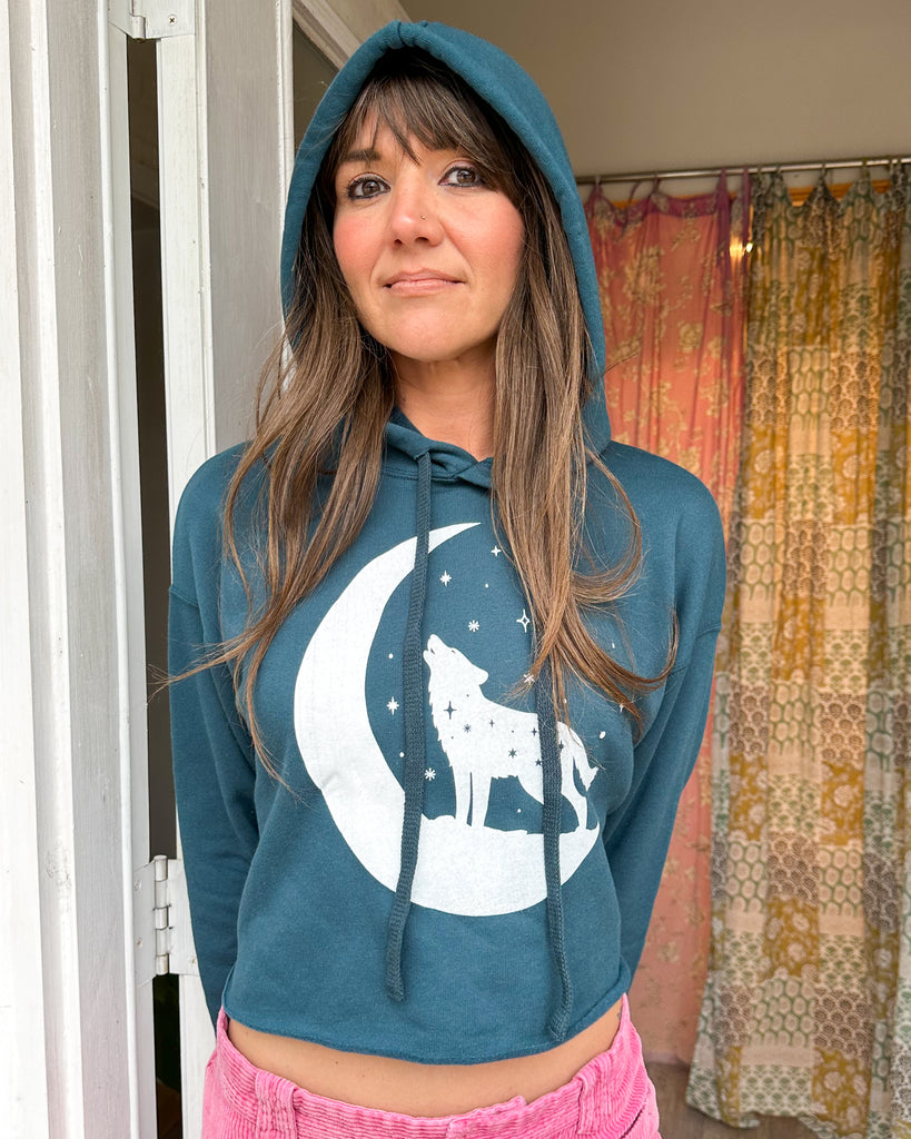 Wolf and Moon Cropped Hoodie – SuperLoveTees | Graphic Tees