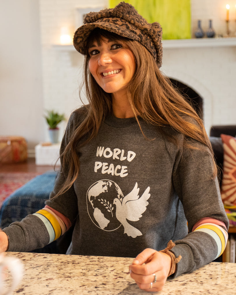 World Peace Sweatshirt w Stripes SuperLoveTees Graphic Tees