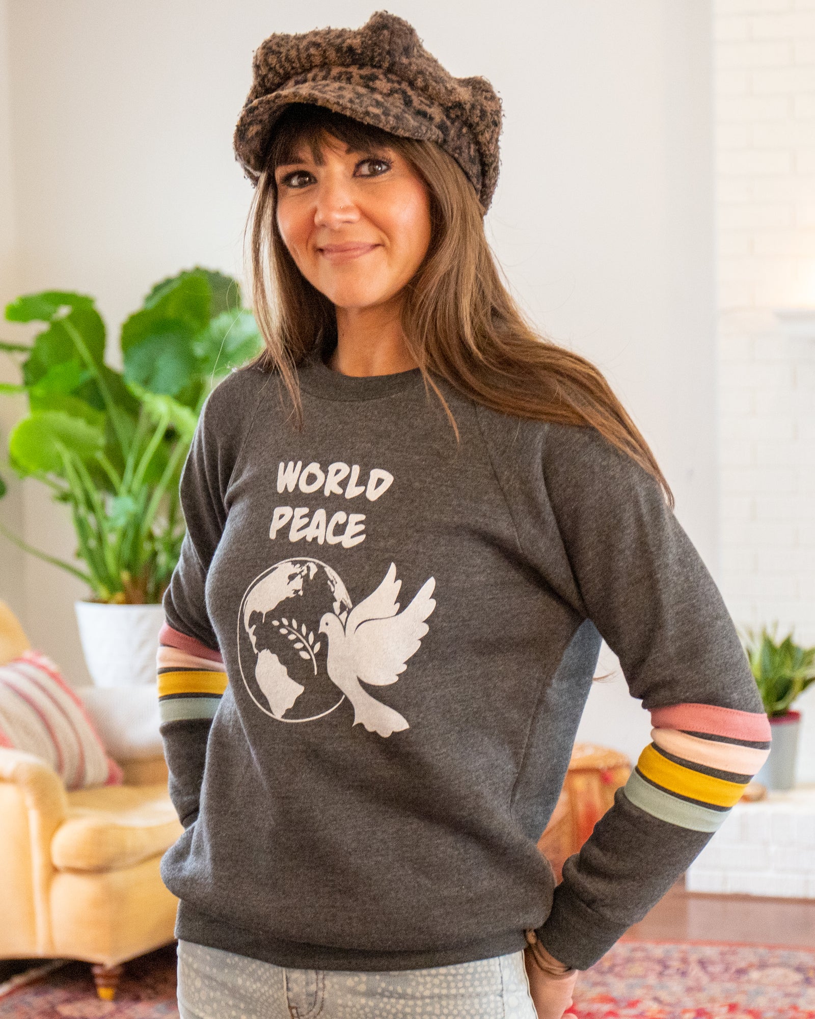 World Peace Sweatshirt w/ Stripes – SuperLoveTees | Graphic Tees