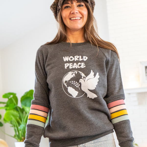トップス peace world_peace-striped-sweatshirt